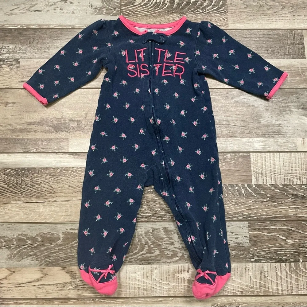 Carter’s Footed Sleeper 6 Months Little Sister Navy with Pink Flowers